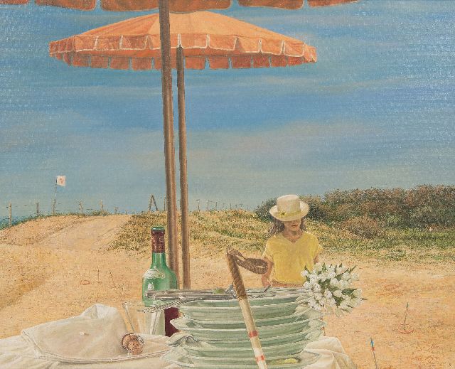 Hans van der Kroef | 'Boeketreeks', olieverf op doek, 60,3 x 75,0 cm, gesigneerd op etiket van de fles en gedateerd '89