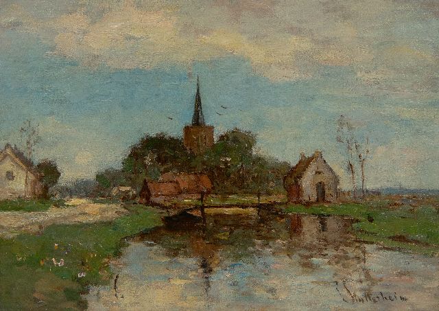 Louis Stutterheim | De kerk van Kortenhoef aan het water, olieverf op doek, 25,4 x 35,5 cm, gesigneerd r.o.