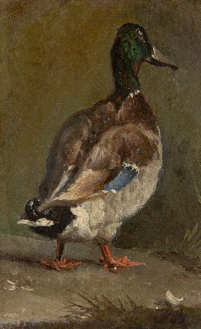 Willem Maris | Een woerd op pad, olieverf op papier op paneel, 10,2 x 6,5 cm, gesigneerd r.o. met initialen