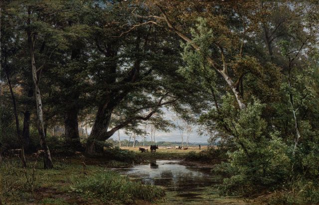Jan Willem van Borselen | Doorkijkje in het bos, olieverf op doek, 76,0 x 120,0 cm, gesigneerd l.o.