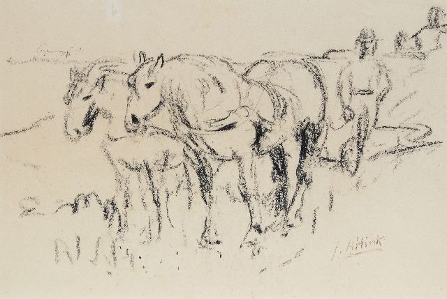 Jan Altink | Ploegende boer, krijt op papier, 50,1 x 70,4 cm, gesigneerd r.o. en zonder lijst