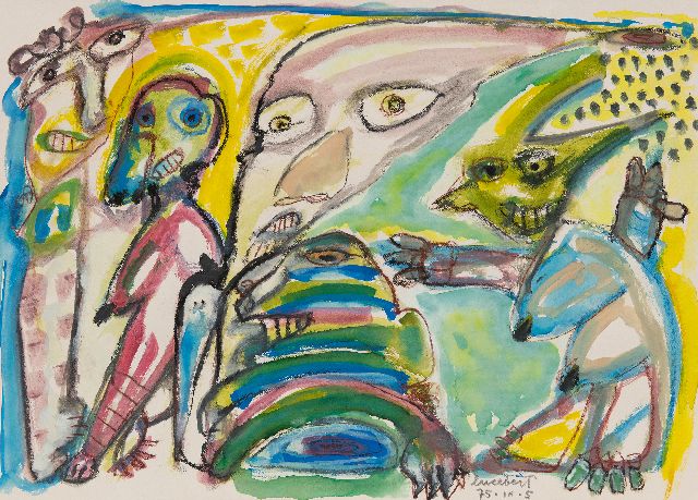 Lucebert | Zonder titel, gouache op papier, 49,7 x 56,6 cm, gesigneerd r.o. en gedateerd 75. IX. 5