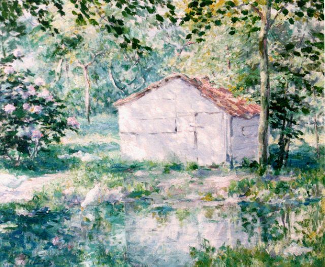 Evert Pieters | Schuurtje in het bos, olieverf op doek, 62,5 x 75,0 cm, gesigneerd l.o.
