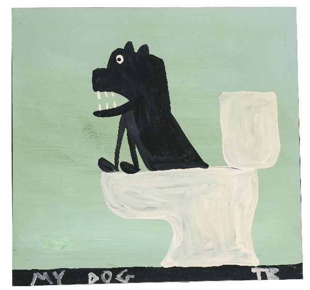 Tim Brown | My dog, acryl op paneel, 39,0 x 41,0 cm, gesigneerd r.o. met initialen