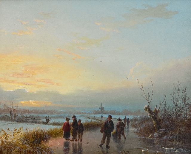 Barend Cornelis Koekkoek | Schaatsers in Hollands winterlandschap, olieverf op paneel, 15,5 x 19,5 cm, gesigneerd m.o. met initialen en te dateren jaren 30