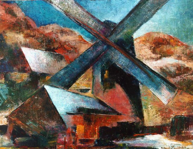 Douwe van der Zweep | Zicht op windmolen, olieverf op doek op schildersboard, 28,7 x 38,2 cm, gesigneerd r.o. en gedateerd '51