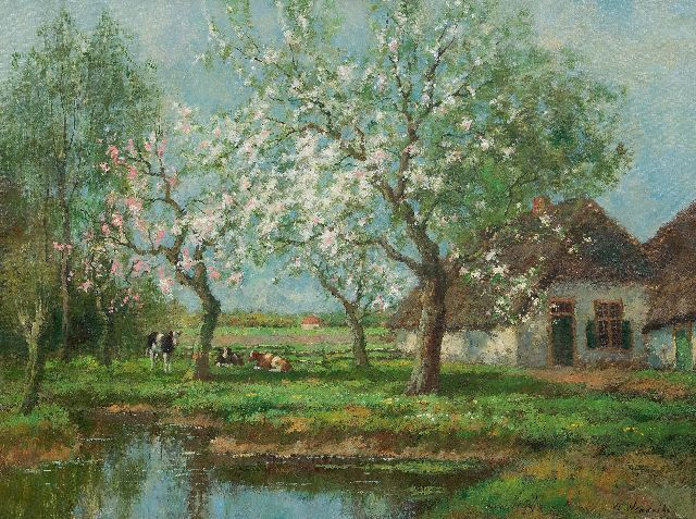 Cor Bouter | Boerenerf in de lente, olieverf op doek, 61,0 x 81,6 cm, gesigneerd r.o. 'W. Hendriks' (pseudoniem)
