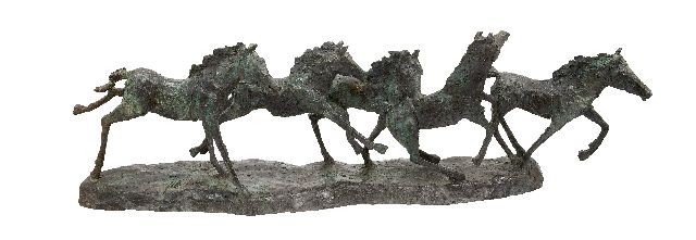 Jits Bakker | Wild Horses, brons, 48,0 x 150,0 cm, gesigneerd op de basis en te dateren 1978