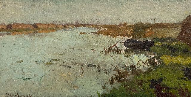 Jan Hendrik Weissenbruch | In de venen, olieverf op doek op paneel, 17,2 x 33,0 cm, gesigneerd l.o.
