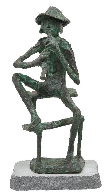Jits Bakker | Fluitspeler, brons, 86,5 x 44,0 cm, gesigneerd op de basis