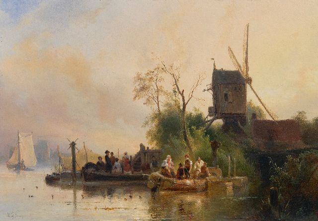 Wijnand Nuijen | Watermolen met overzetveer, olieverf op paneel, 40,5 x 57,3 cm, gesigneerd l.o. en te dateren ca. 1835-1837