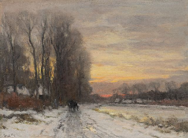 Apol L.F.H.  | Sneeuwlandschap met avondzon, olieverf op doek 31,5 x 42,4 cm, gesigneerd l.o.