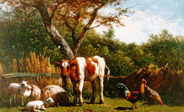 Simon van den Berg | Vee bij een hekje, olieverf op paneel, 21,3 x 30,3 cm, gesigneerd l.o.