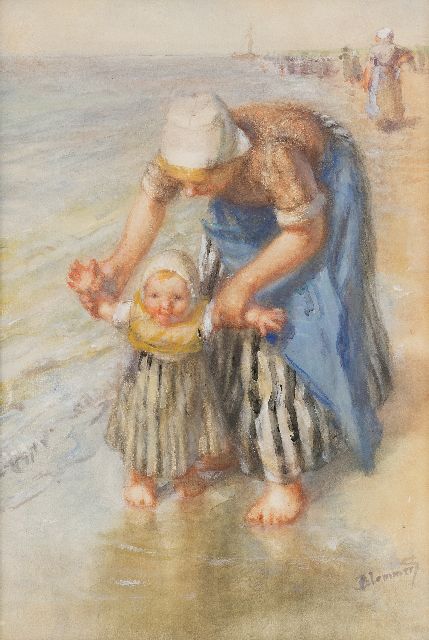Bernard Blommers | De eerste stapjes, aquarel en gouache op papier, 42,0 x 28,5 cm, gesigneerd r.o.