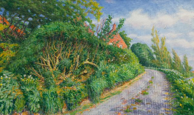 Johan Dijkstra | Landweg in Ezinge, olieverf op doek, 60,0 x 100,0 cm, gesigneerd r.o.