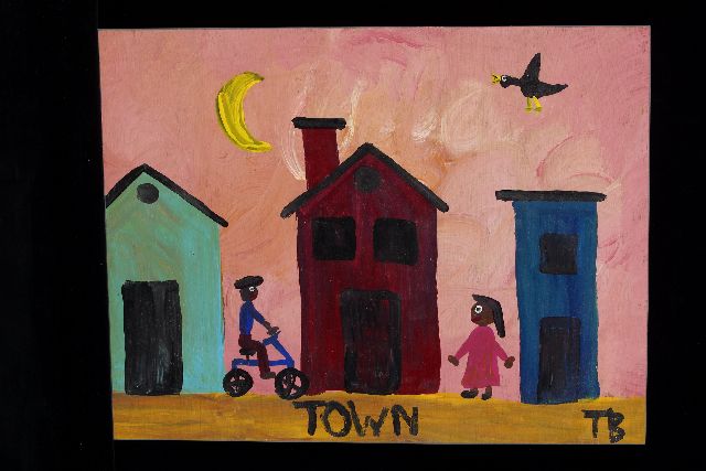 Tim Brown | Town, acryl op paneel, 39,0 x 51,0 cm, gesigneerd r.o. met initialen en ca 1995