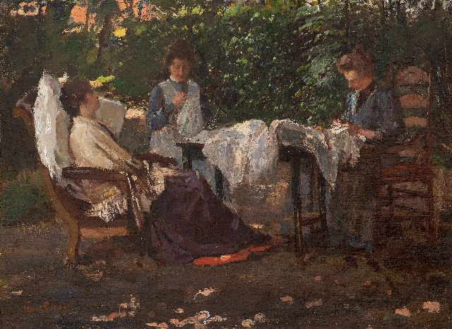 Frans Oerder | Een rustige middag in lommerrijke tuin, olieverf op doek, 37,3 x 50,5 cm, gesigneerd l.o.