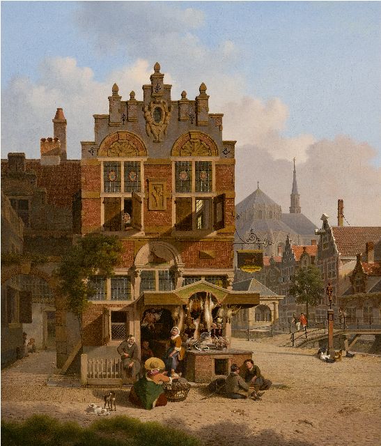 Jan Hendrik Verheijen | De pluimveemarkt, olieverf op doek, 64,7 x 54,9 cm, gesigneerd l.o. en zonder lijst