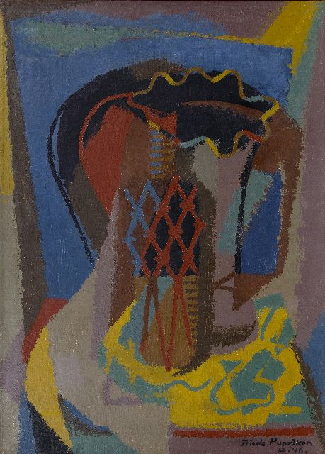 Frieda Hunziker | Stilleven met vaas en fles, olieverf op doek, 69,8 x 49,7 cm, gesigneerd r.o. en gedateerd '12-'46.