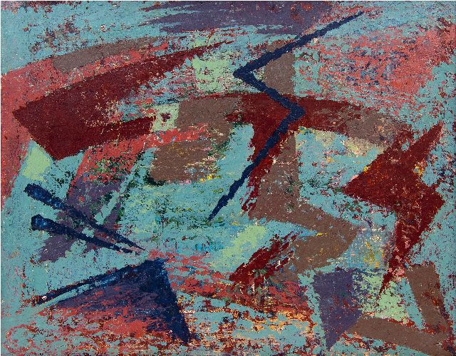 Frieda Hunziker | Compositie, olieverf op doek, 31,4 x 39,4 cm, te dateren 1948