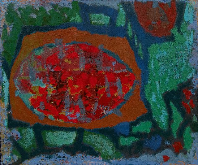Frieda Hunziker | Interieur II, olieverf op schildersboard, 45,4 x 54,3 cm, gesigneerd verso en te dateren 1949