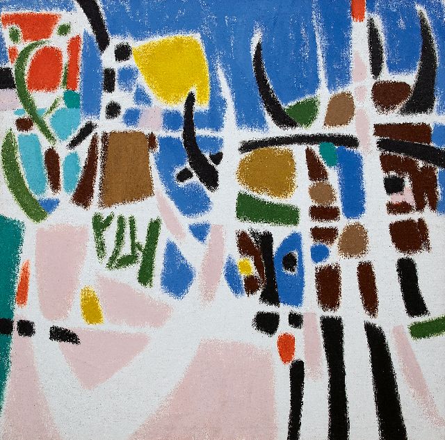 Frieda Hunziker | Geiten achter hekken, olieverf op doek, 100,0 x 100,0 cm, gesigneerd verso en te dateren 1953