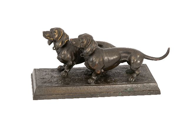 Duitse School (2e helft 19e eeuw) | Twee teckels, brons, 7,0 x 15,3 cm