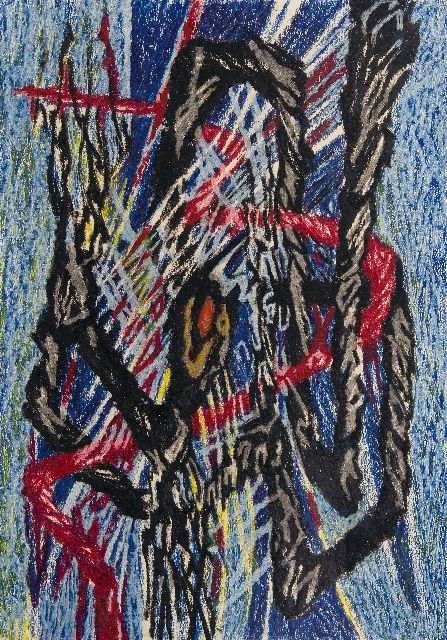 Frieda Hunziker | Compositie, waskrijt op papier, 50,1 x 35,3 cm, gesigneerd verso