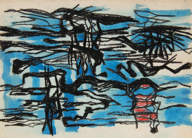 Frieda Hunziker | Compositie, gouache en waskrijt op papier, 30,7 x 42,9 cm