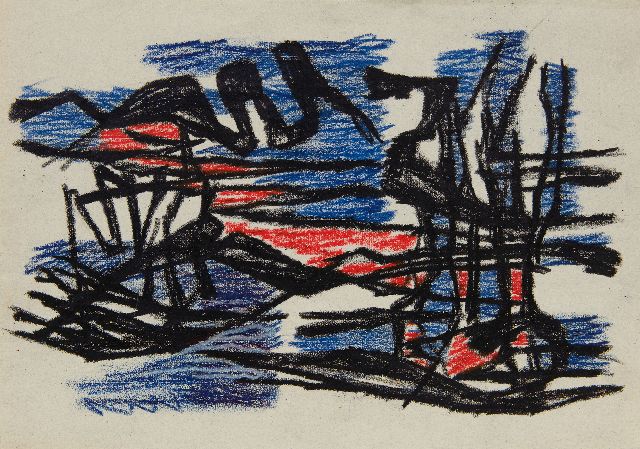 Frieda Hunziker | Compositie, waskrijt op papier, 29,2 x 41,0 cm