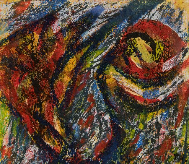 Frieda Hunziker | Compositie, waskrijt op papier, 27,9 x 32,0 cm, gesigneerd r.o. met initialen en zonder lijst