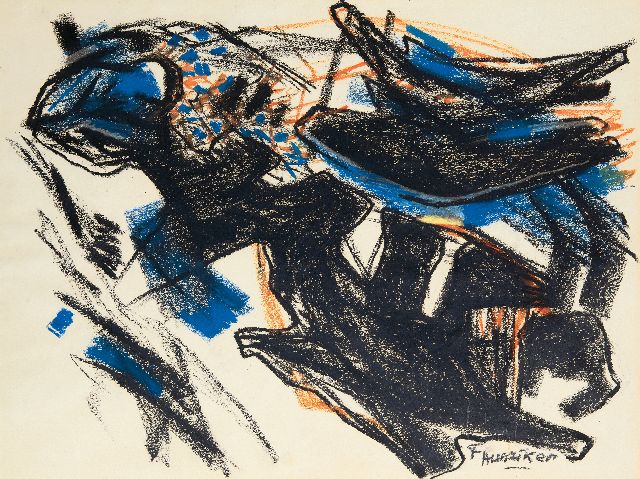 Frieda Hunziker | Compositie, waskrijt op papier, 49,6 x 65,0 cm, gesigneerd r.o. en zonder lijst