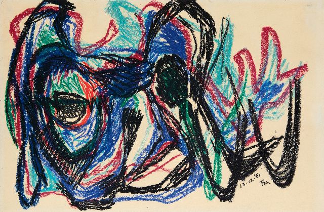 Frieda Hunziker | Het monster, waskrijt op papier, 50,2 x 73,0 cm, gesigneerd r.o. met monogram en gedateerd 13-12-'61, zonder lijst