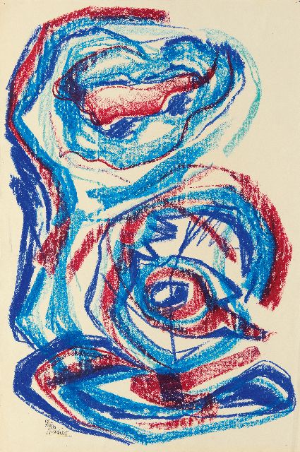 Frieda Hunziker | Compositie, waskrijt op papier, 75,1 x 50,0 cm, gesigneerd l.o. en zonder lijst