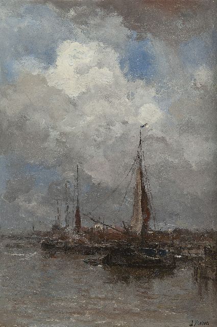 Jacob Maris | Vissershaven, olieverf op doek, 44,9 x 30,6 cm, gesigneerd r.o.