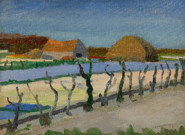 Dirk Smorenberg | Bloeiende bollenvelden, olieverf op doek, 30,2 x 39,9 cm, gesigneerd r.o. en ca 1925