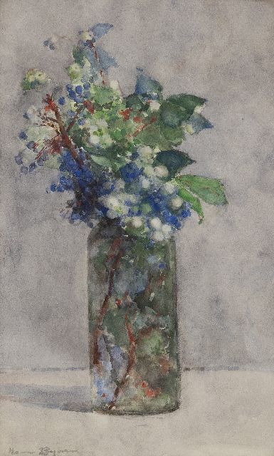 Herman Bogman jr. | Bloeiende takken in een vaas, aquarel op papier, 49,5 x 30,5 cm, gesigneerd l.o.