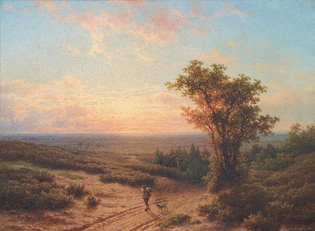 Cornelis Lieste | Een avondwandeling op de heide, olieverf op paneel, 35,0 x 46,1 cm, gesigneerd r.o.