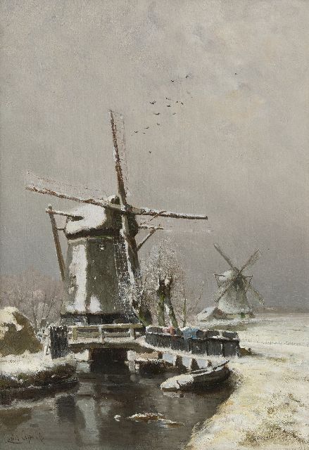 Louis Apol | Molens in de winter, olieverf op doek, 50,1 x 34,8 cm, gesigneerd l.o. en 1875-1878