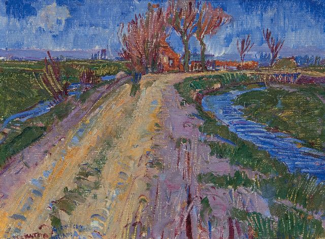 Johan Dijkstra | Landweg bij Beijum, olieverf op doek, 28,0 x 37,5 cm, gesigneerd l.o. en te dateren ca. 1929-1931