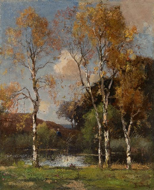 Théophile de Bock | Berken bij een vennetje, olieverf op paneel, 46,4 x 37,6 cm, gesigneerd r.o.