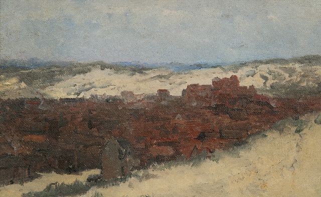 Hendrik Willem Mesdag | Schets van Scheveningen - Studie voor Panorama Mesdag, olieverf op doek op paneel, 20,0 x 31,5 cm, te dateren ca. 1880