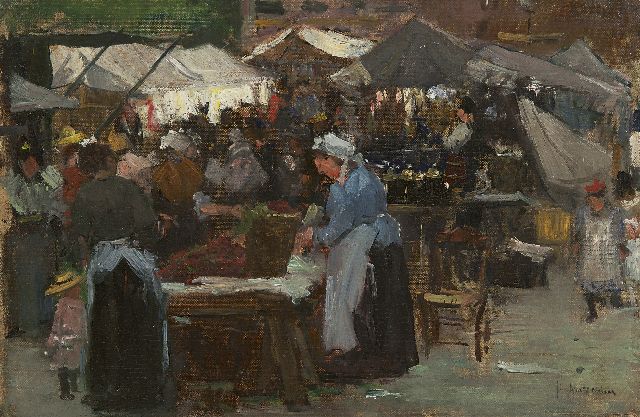Floris Arntzenius | Markt, Den Haag, olieverf op doek op paneel, 31,3 x 47,2 cm, gesigneerd r.o.