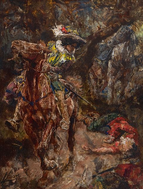 Johannes Hendricus Jurres | Scène uit Gil Blas, olieverf op paneel, 28,4 x 22,0 cm, gesigneerd l.o.