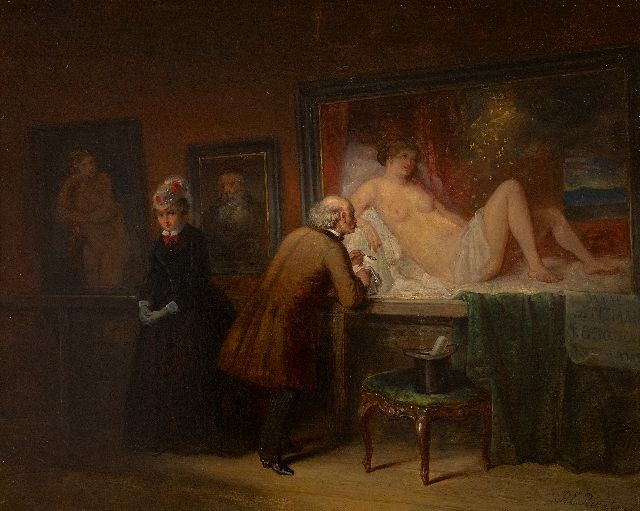 Henricus Engelbertus Reijntjens | De bewonderaar van Danaë, olieverf op doek, 32,2 x 39,8 cm, gesigneerd r.o.