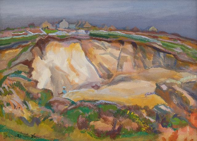 Jannes de Vries | Steengroeve bij Kerné, Bretagne, gouache op papier, 48,0 x 68,0 cm, gesigneerd l.o. en gedateerd '56