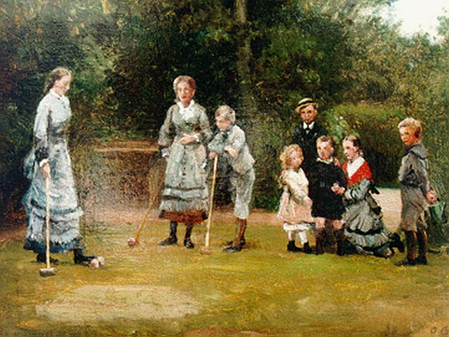 Otto Bache | Croquet scene, olieverf op doek, 30,0 x 40,0 cm, gesigneerd mon r.o.