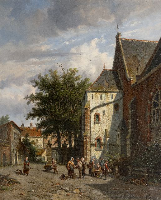 Adrianus Eversen | Achter de Westerkerk in Enkhuizen, olieverf op doek, 56,4 x 46,6 cm, gesigneerd r.o.