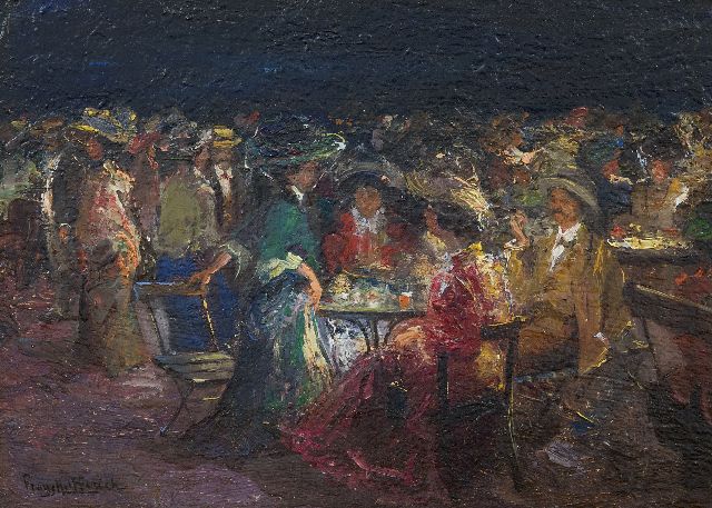 Frans Helfferich | Parkterras bij avond, olieverf op papier op paneel, 20,8 x 29,0 cm, gesigneerd l.o.