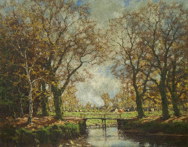 Arnold Gorter | Landschap met beek en koeien, olieverf op doek, 62,3 x 79,1 cm, gesigneerd r.o.